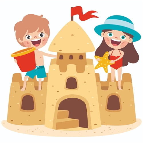 Summer Theme Kids Playing Sandcastle Transparent Sticker